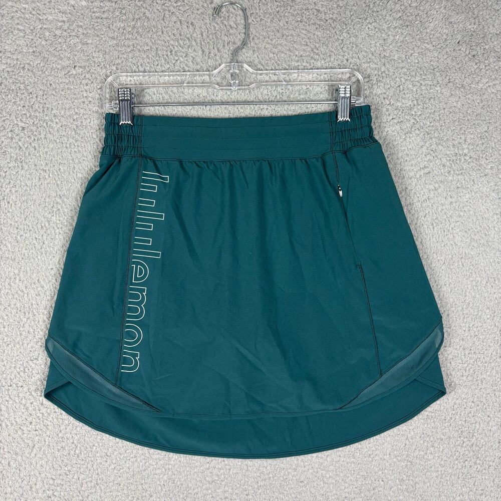 Lululemon Hotty Hot High Rise Skirt Long Women’s 8 Teal Logo Print Tennis Golf